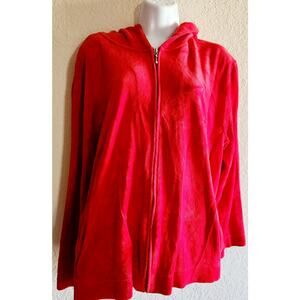 Bobbie Brooks Red Velour Full Zip Hoodie With Pockets 2XL Plus Lightweight